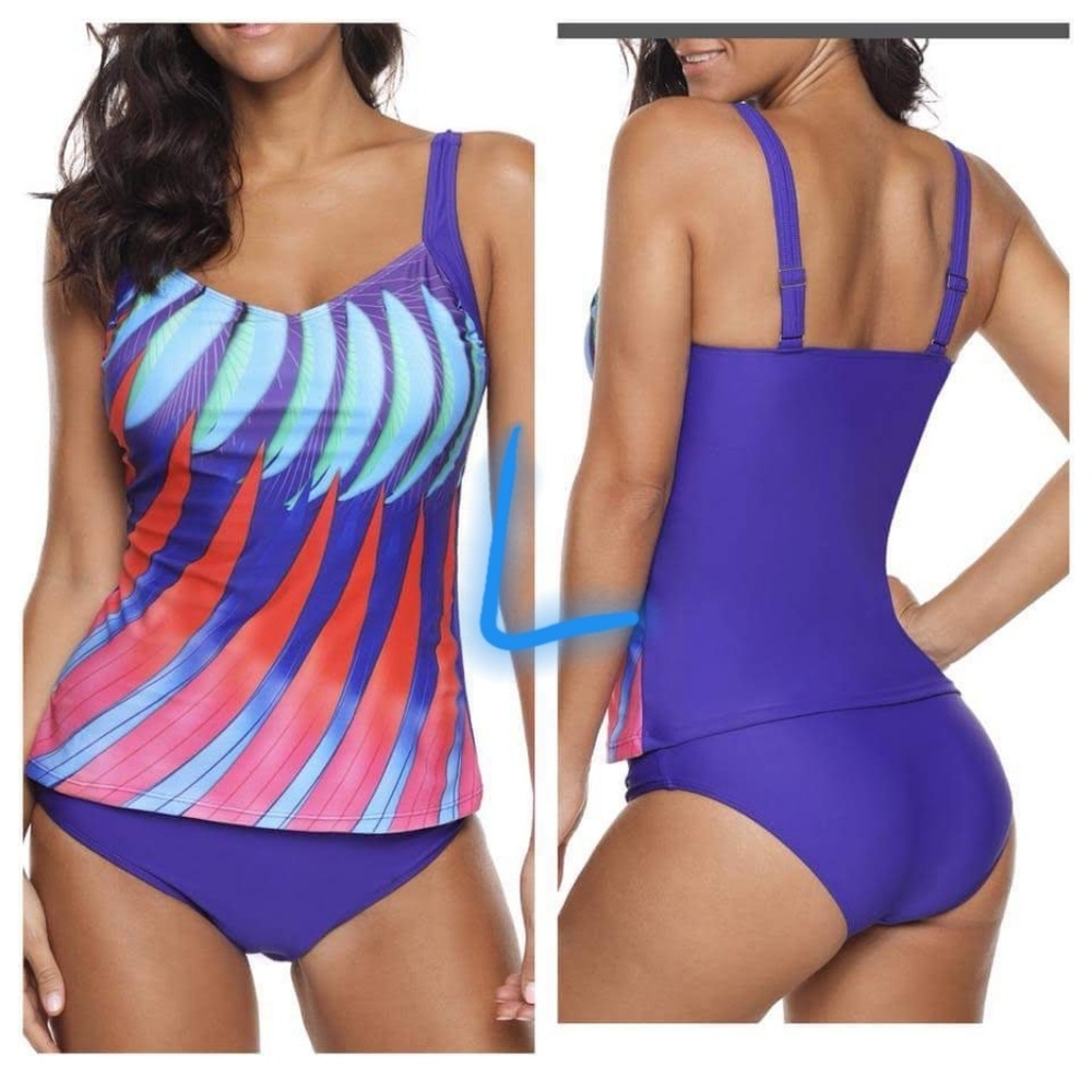 2 piece Tankini Multi colored striped bathing suit